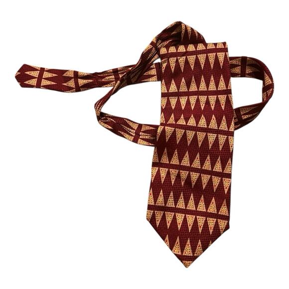 Barbara Blank Men's Necktie Tie Silk Hand Made USA Beige Burgundy 66 1/2" 90s - Picture 2 of 8